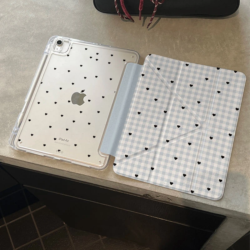 魅榔格纹爱心适用苹果iPadA16平板保护套2025iPad11笔槽iPad10壳