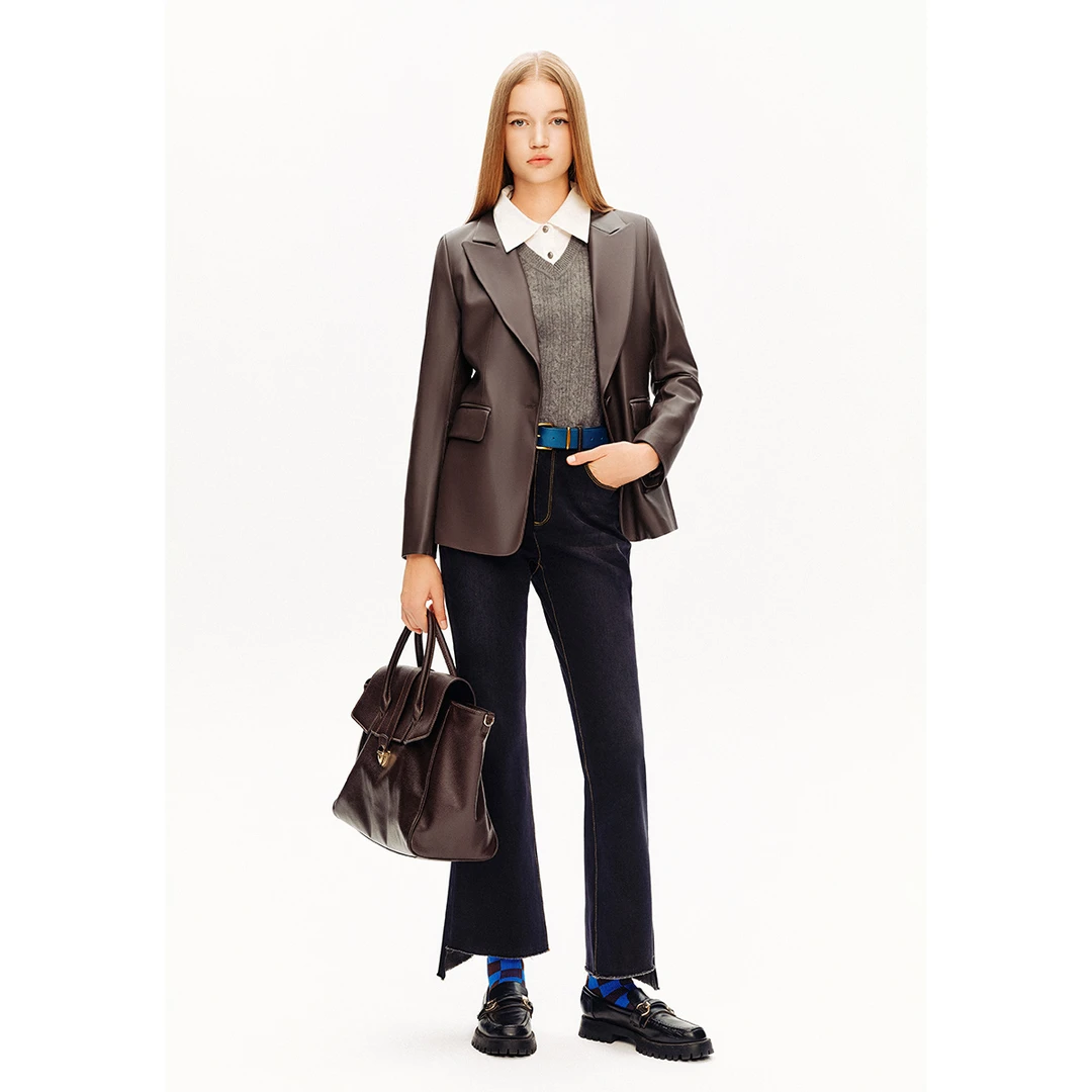 【琥珀流光】PSALTER诗篇 秋季新款绵羊皮气质西装式皮衣6C34509120