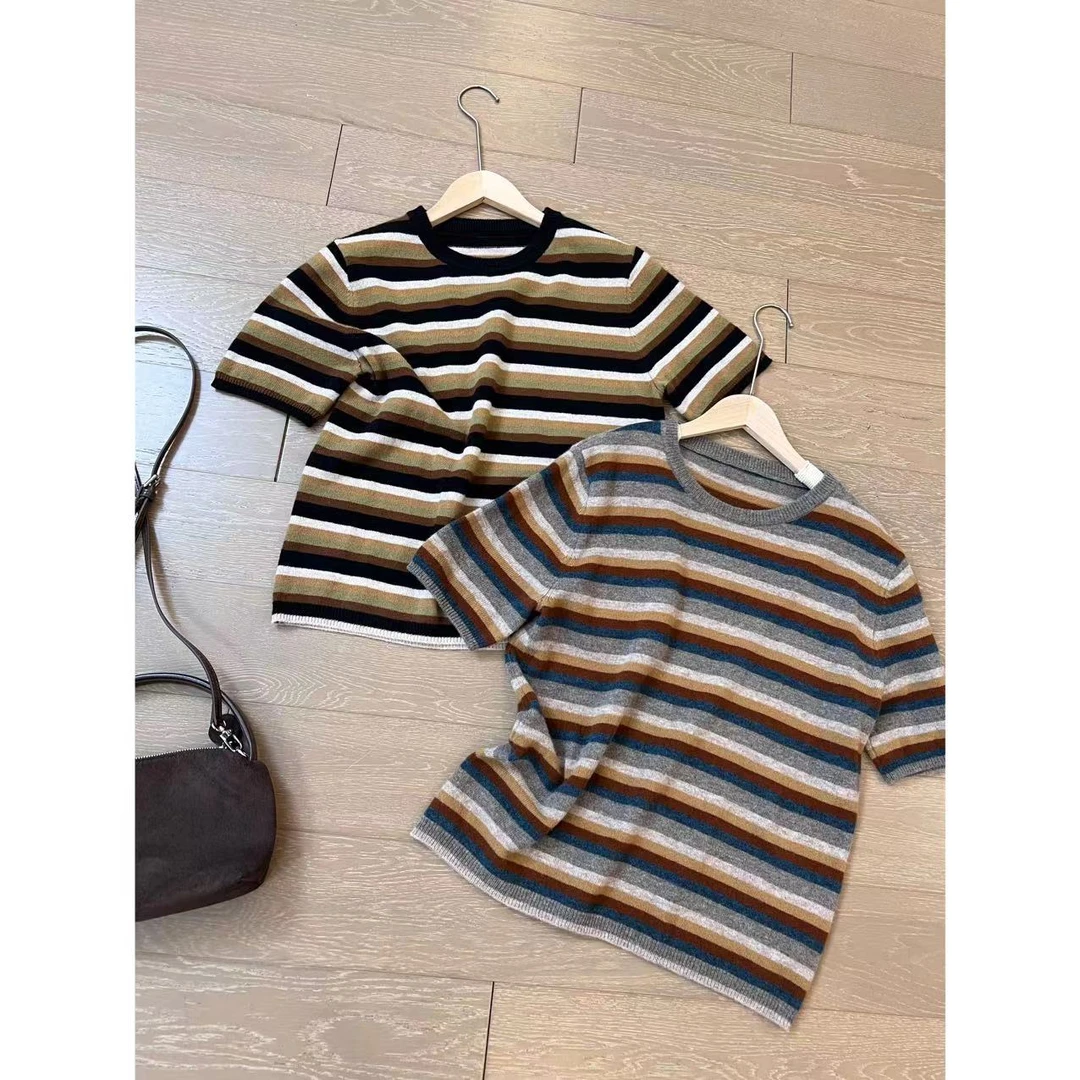 2024早秋 撞色彩条羊毛针织套头上衣  2408B3793