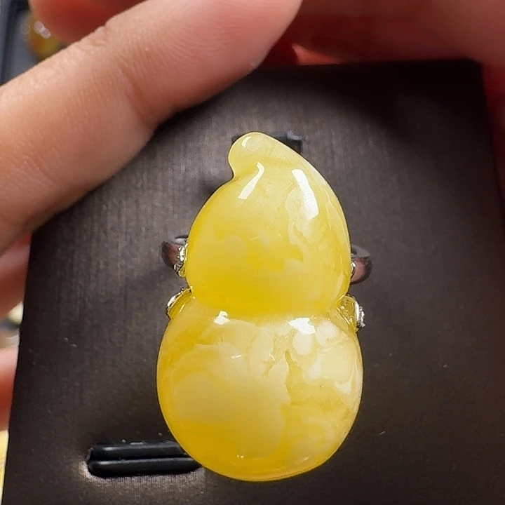 蜜蜡银S925镶嵌戒指戒指