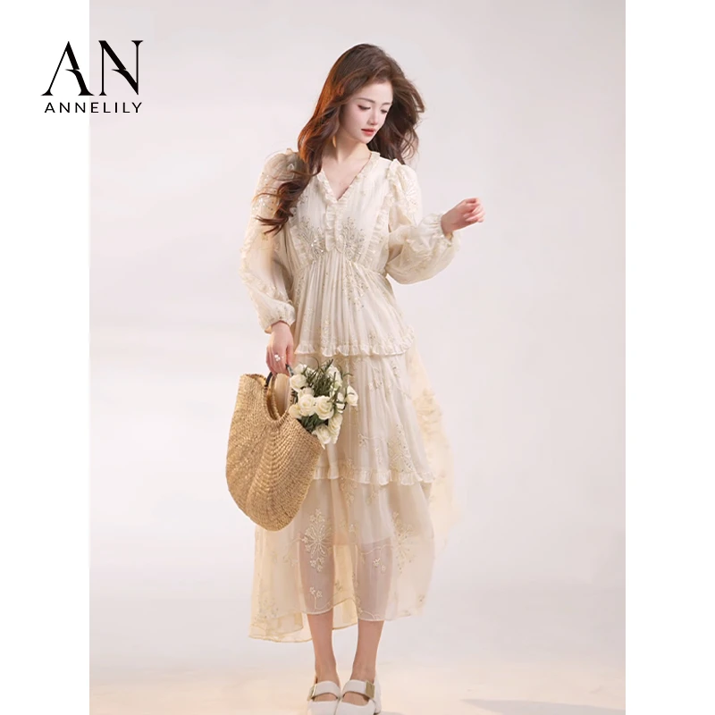 ANNELILY安一凡【锦舒-凡】气质高定优雅轻奢显瘦连衣裙AQ2502035