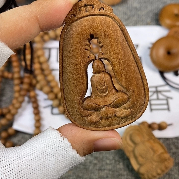 檀香木手串/手链老山檀香黑肉雕刻无相镂空吊坠