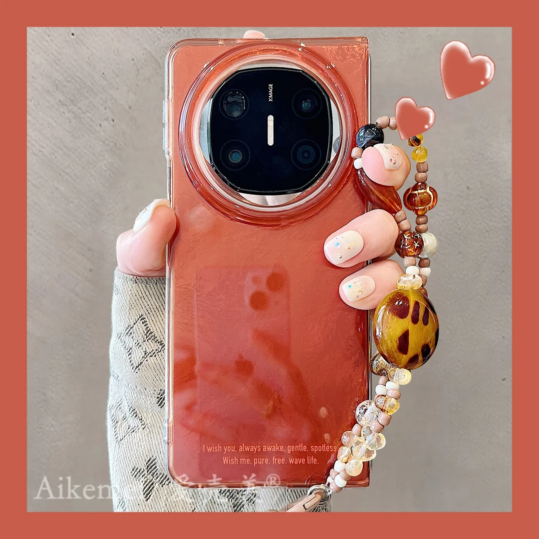 适用华为mateX6折叠屏手机壳matex5典藏版亮面橙红色X3锡纸纹链条