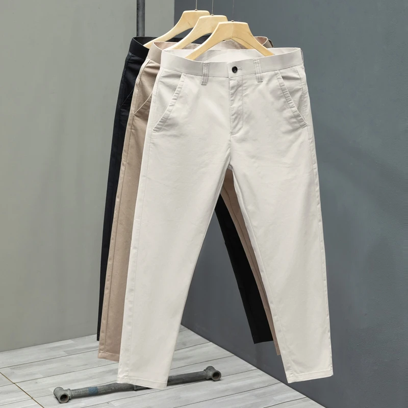 高品质感男士休闲裤夏季弹力简约英伦风爆款潮牌松紧腰舒适九分裤