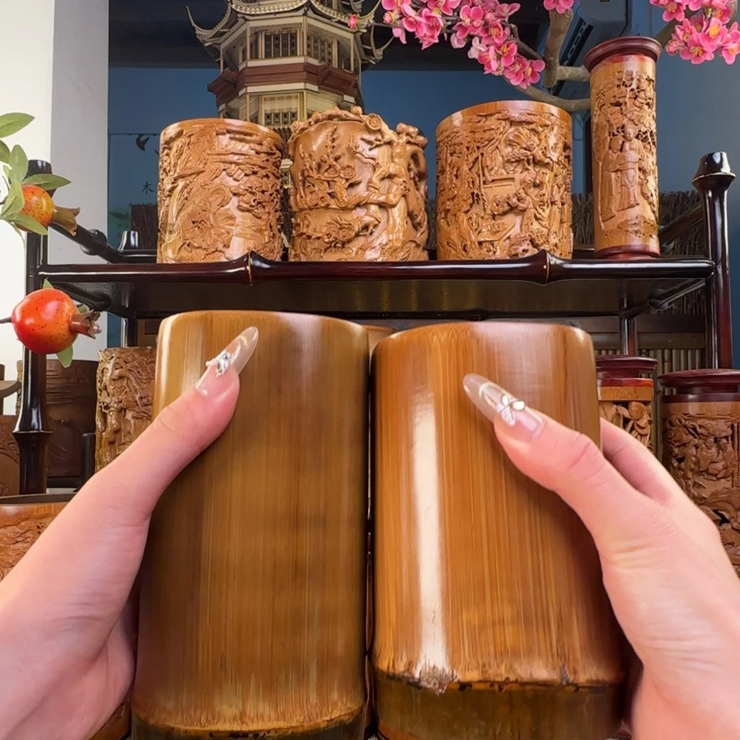 晒***阳香榧木14、16公分高四方竹筒