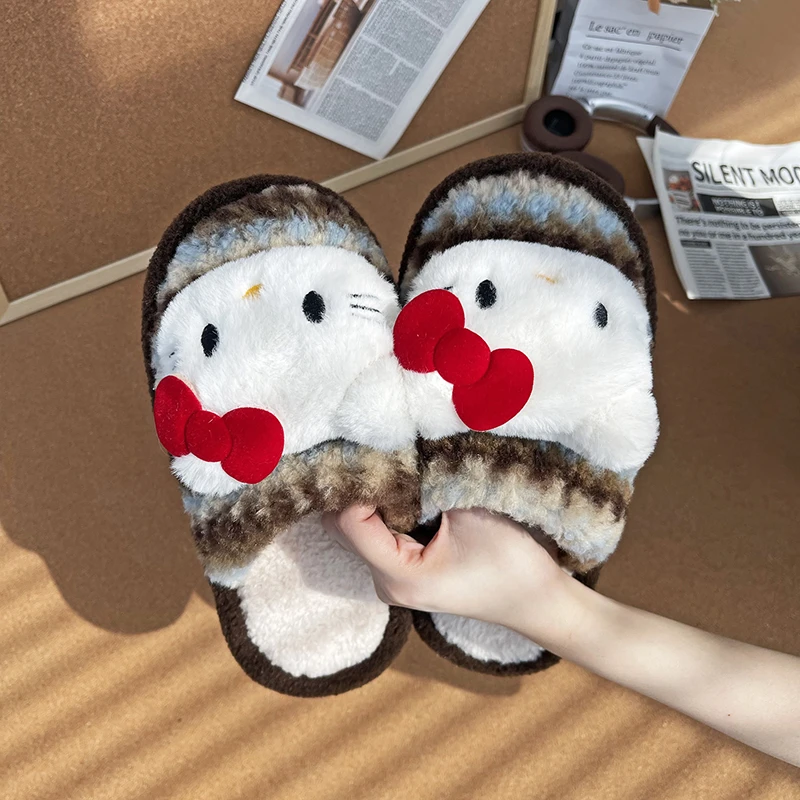 可爱猫咪高颜值复古百搭毛毛拖鞋居家室内保暖毛绒包头棉拖鞋女款