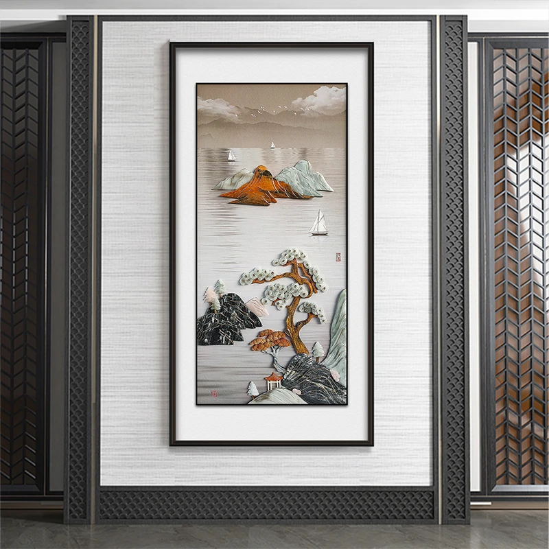 九头鸟手工玉雕画《源远流长》80x160