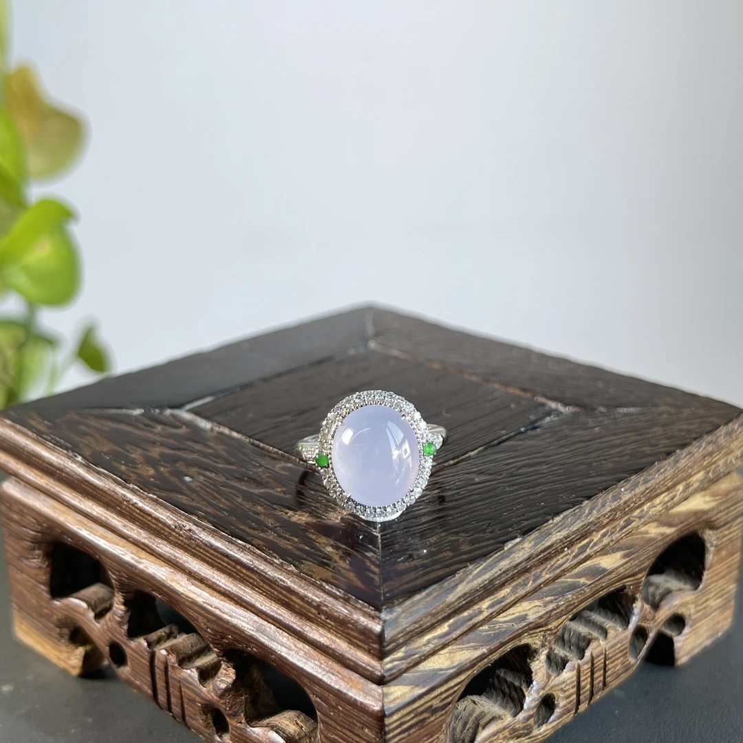 JTB24-260 天然翡翠缅甸A货 18k金钻镶嵌翡翠蛋面戒指14#