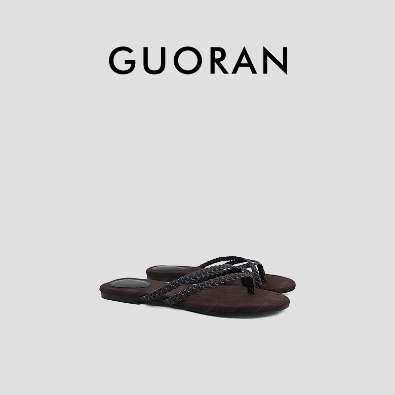 细带编织Greece艺术美学夹趾金葱平底凉鞋