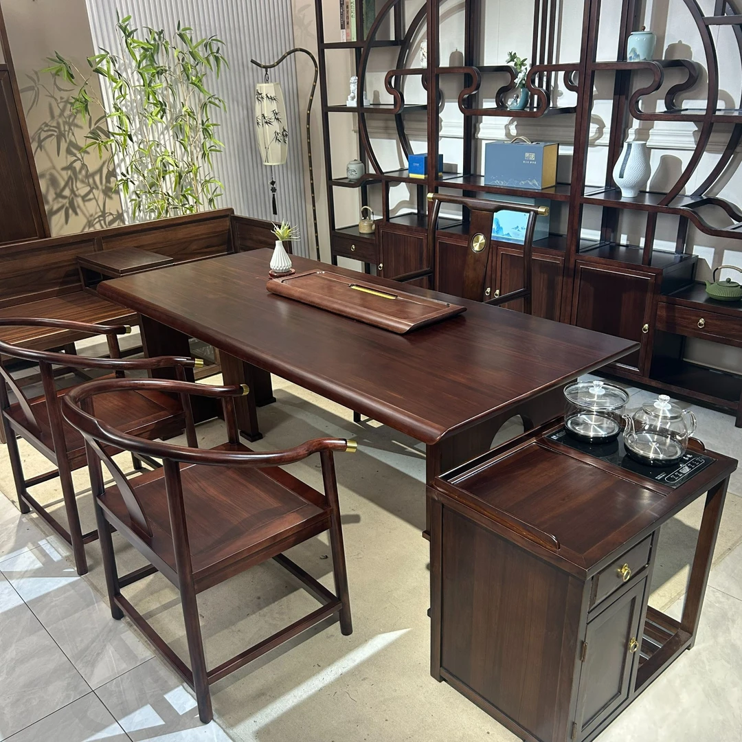 乌金木云书大板茶桌椅组合新中式现代简约茶几办公室功夫禅意茶台