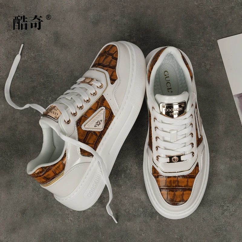 官网头层牛皮鳄鱼纹休闲板鞋时尚百搭板鞋复古