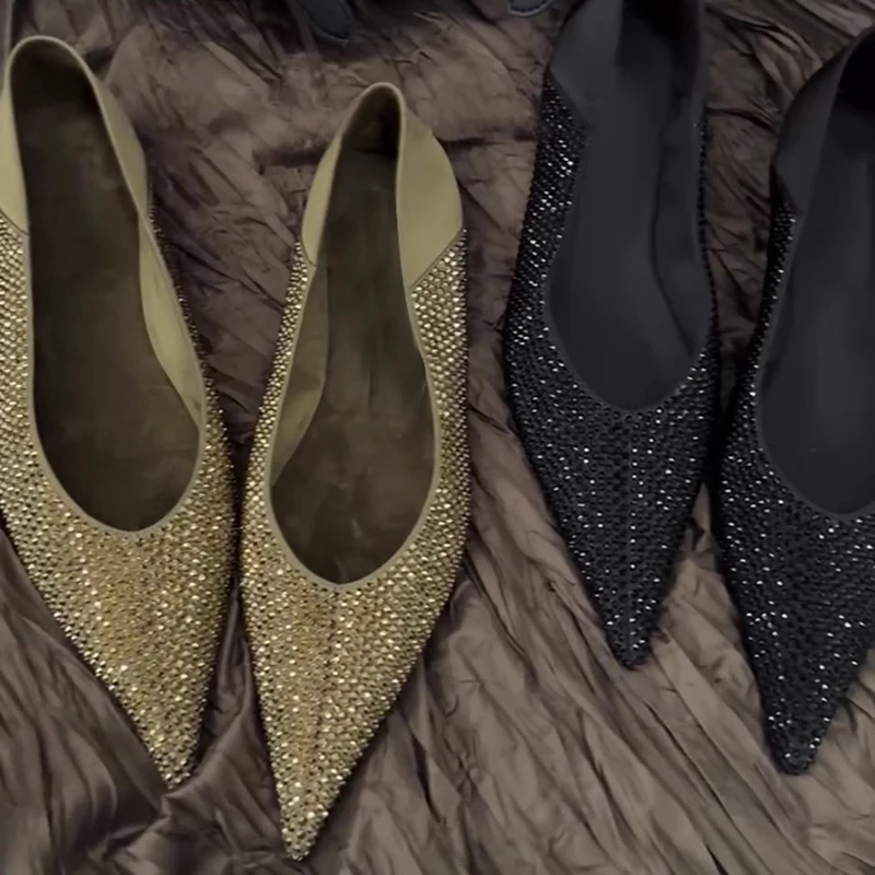 满天星水钻一脚蹬浅口踩跟两穿女百搭尖头平底奶奶鞋尖头凉鞋女