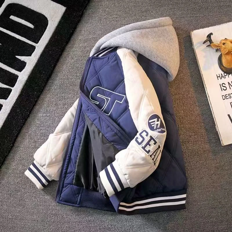 男童外套秋冬款夹棉加厚2025新款冬季棒球服中大儿童男孩秋冬薄棉