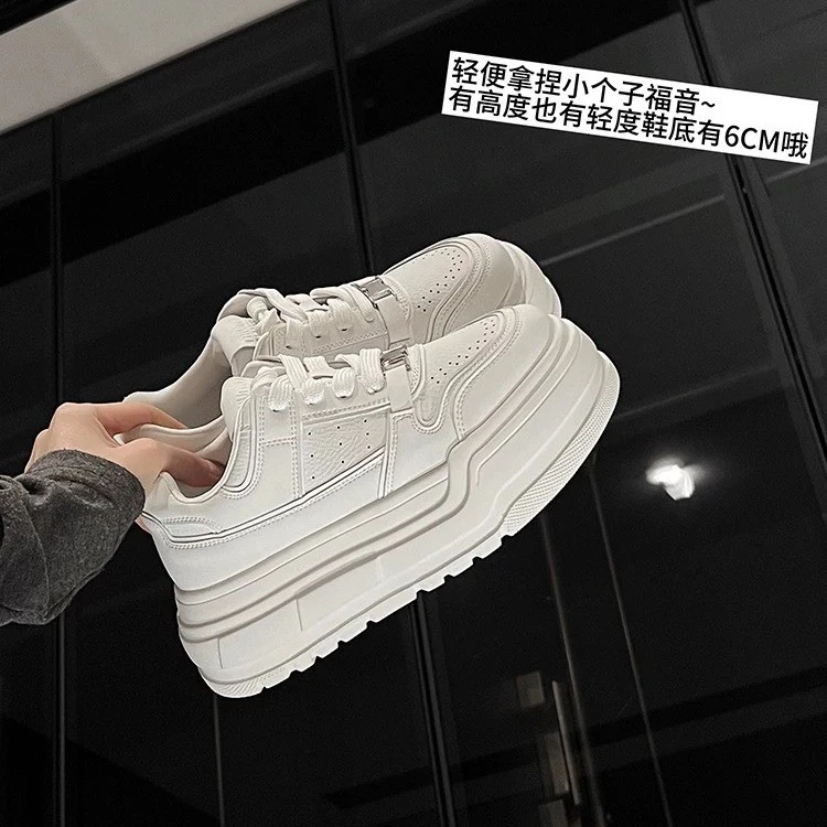 【曼曼】真皮厚底增高小个子网面小白鞋