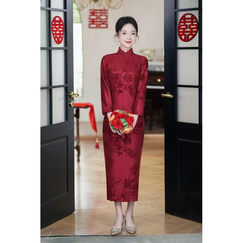 苏故里【醉红】新款秋冬季加绒修身显瘦气质改良新中式旗袍长120