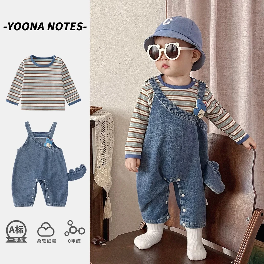 婴幼儿衣服秋装恐龙背带套装卡通可爱男女宝宝春秋季外出服两件套