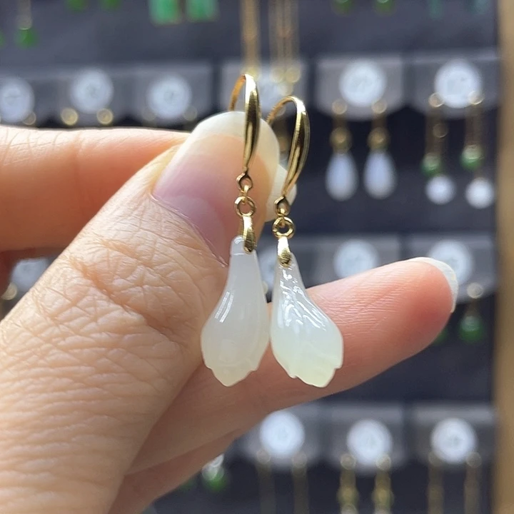 和田玉银S925镶嵌耳饰