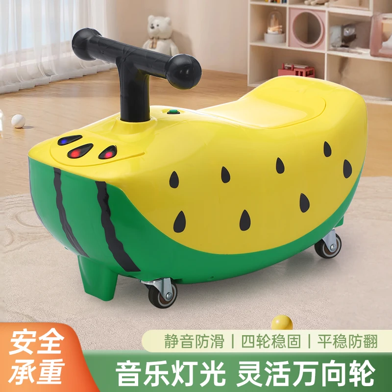 清爽西瓜造型+灯光+音乐+静音PV万向轮溜溜车1--3岁（滑行车）