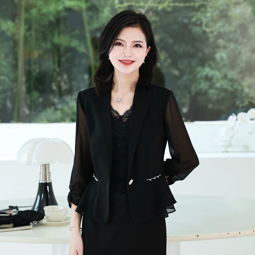 枫竺阿楠anan平驳领立裁收腰钉珠一粒扣西装外套秋季干练气场女装