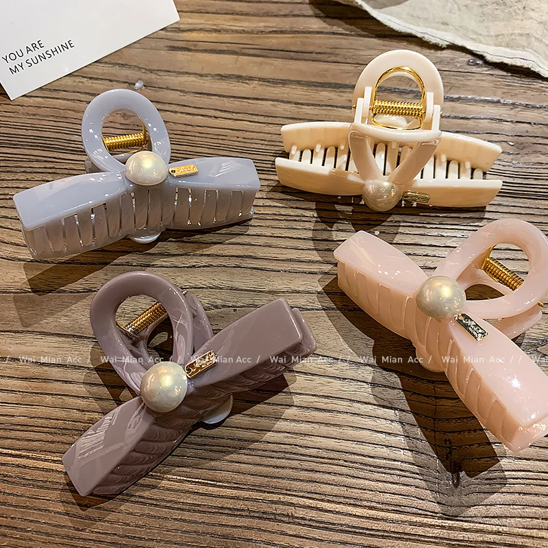 春夏新款马卡龙纯色抓夹后脑勺盘发夹女简约百搭鲨鱼夹蝴蝶结发饰