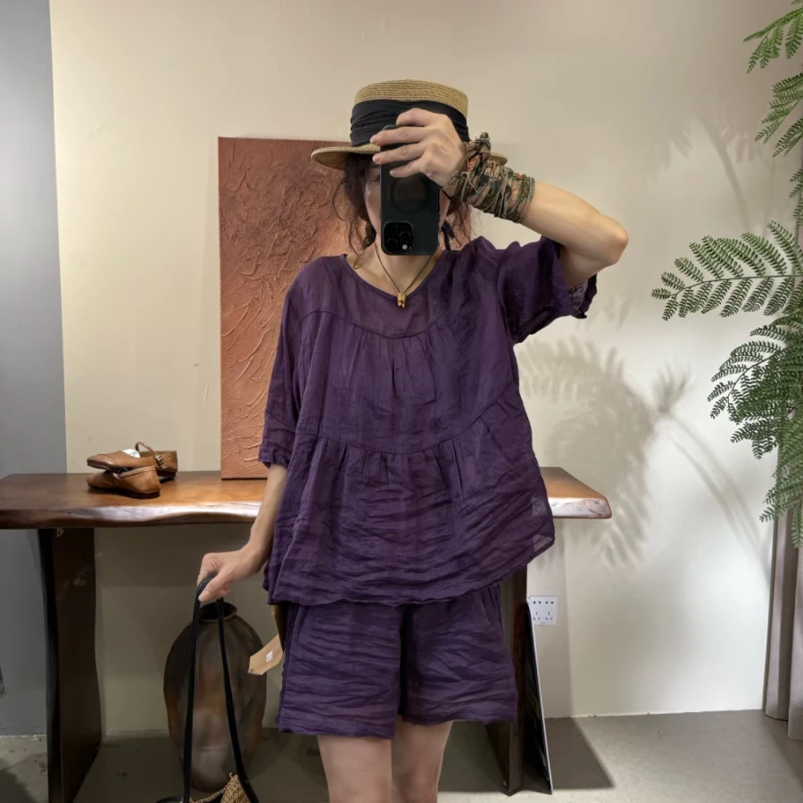 苎麻夏季宽松休闲常规款常规衬衫通勤收腰纯色薄款上衣  1172#