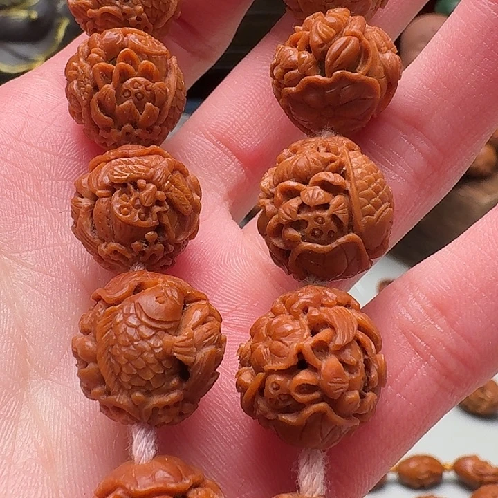 橄榄核手串/手链镂空荷花鱼