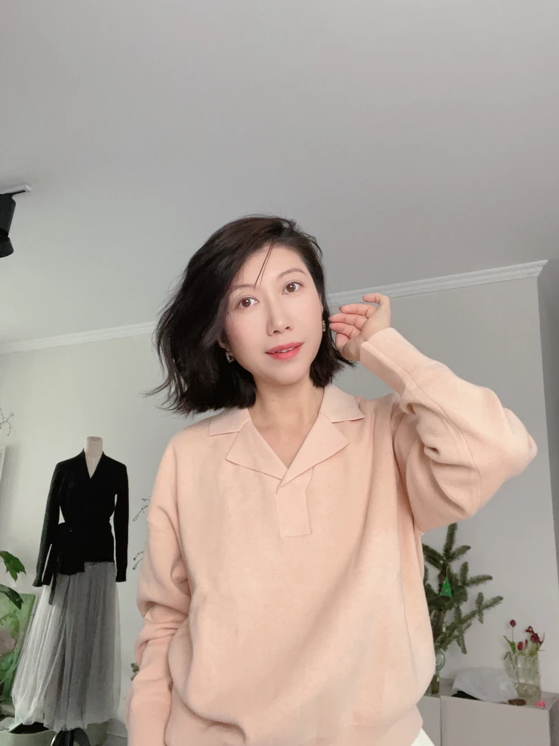 橘粉色小众设计针织上衣