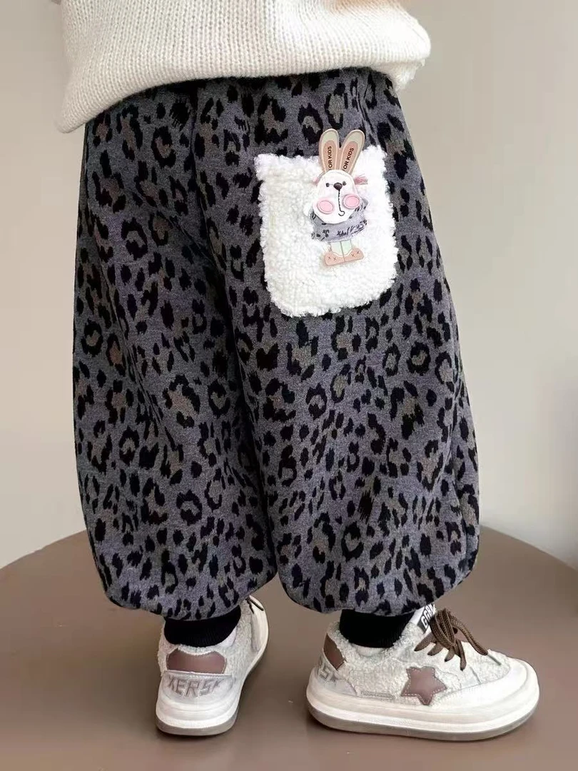 【豹纹加绒裤】秋冬韩版女童时尚休闲加绒加厚阔腿裤儿童洋气宝宝