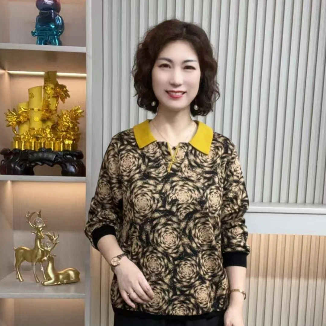 妈妈装流行时尚潮牌女装宽松秋装女士欧若拉独特漂亮上装休闲长袖