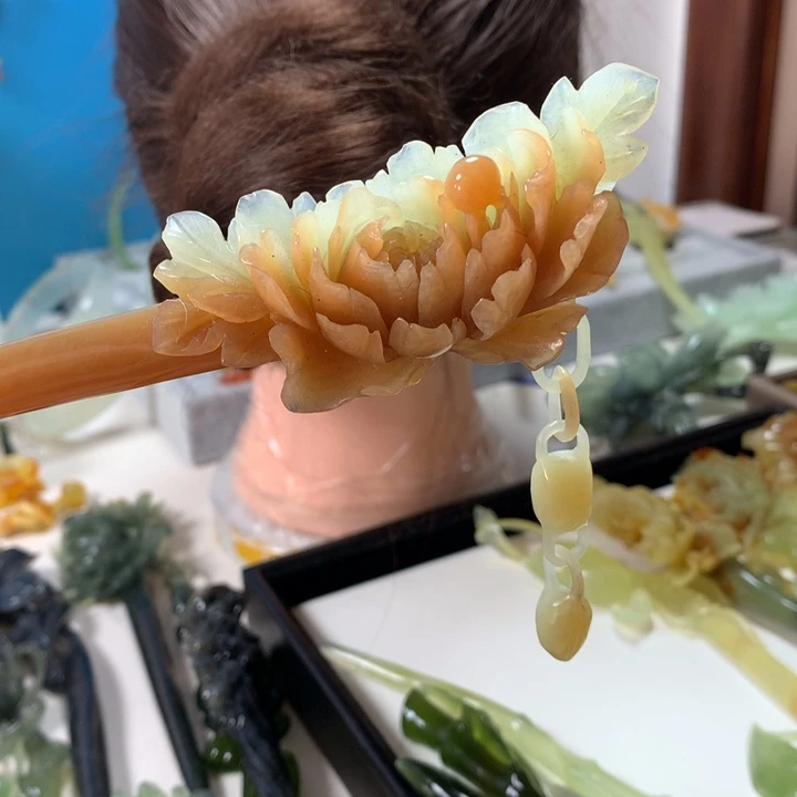 未镶嵌蛇纹石玉发簪秋*