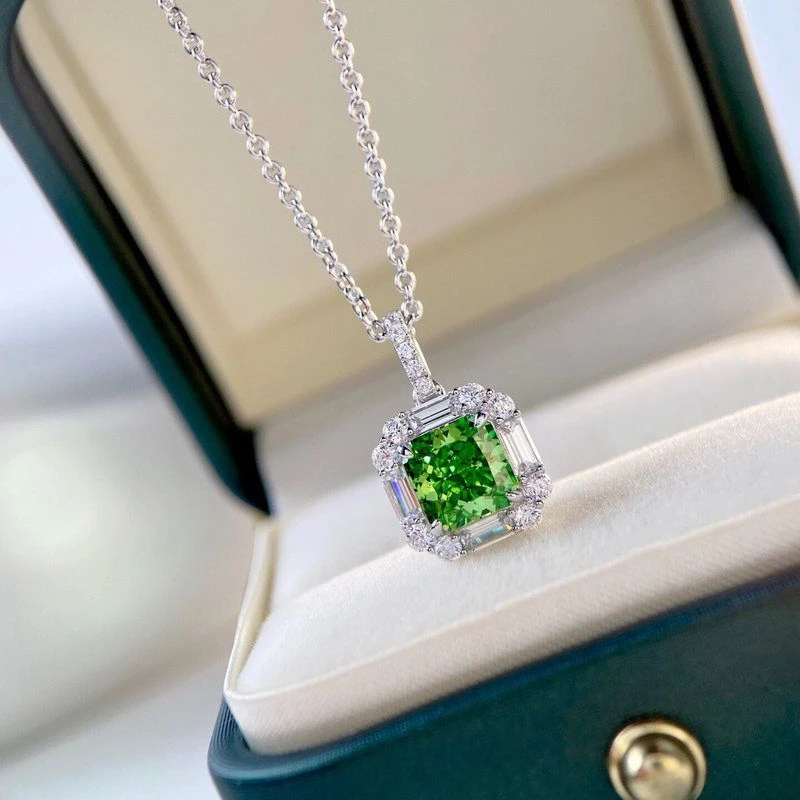 坠链均925银合成锆石 A313【自然低语】S925纯银项链奢华气质绿色