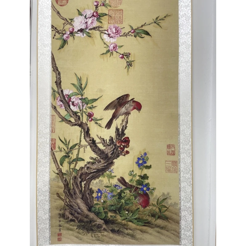 [高清复刻]清·郎士宁《花鸟图》竖轴，馆藏级艺术微喷工艺装饰画