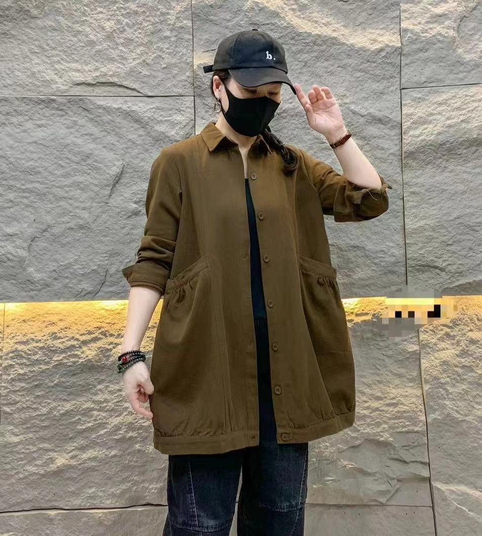 2025-06春季新款韩版加大版炒色中款风衣外套