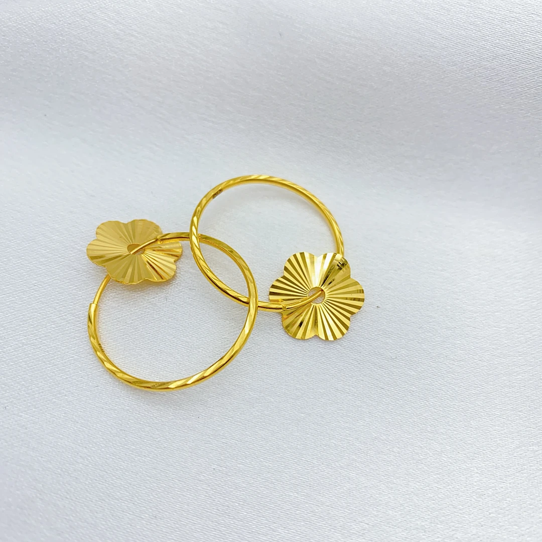 老庙黄金2 足金5G精工精致妈妈款耳圈车花经典百搭3.07克