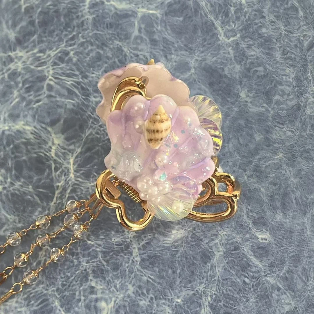 风雪初晴扇贝抓夹【热缩工艺】汉服手工古典风超仙气简约鸢尾小可爱