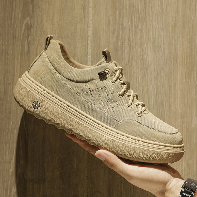 秋季厚底男鞋透气百搭帆布鞋鞋子男一脚蹬乐福鞋潮流运动休闲鞋潮
