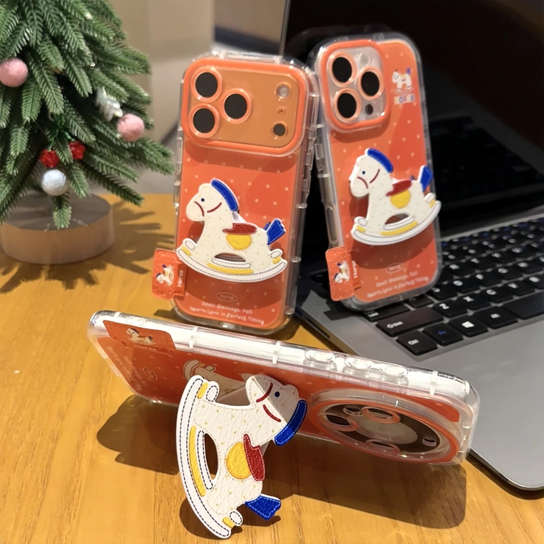 橙色波点木马标签支架适用苹果17手机壳16全包华为vivo小米15oppo