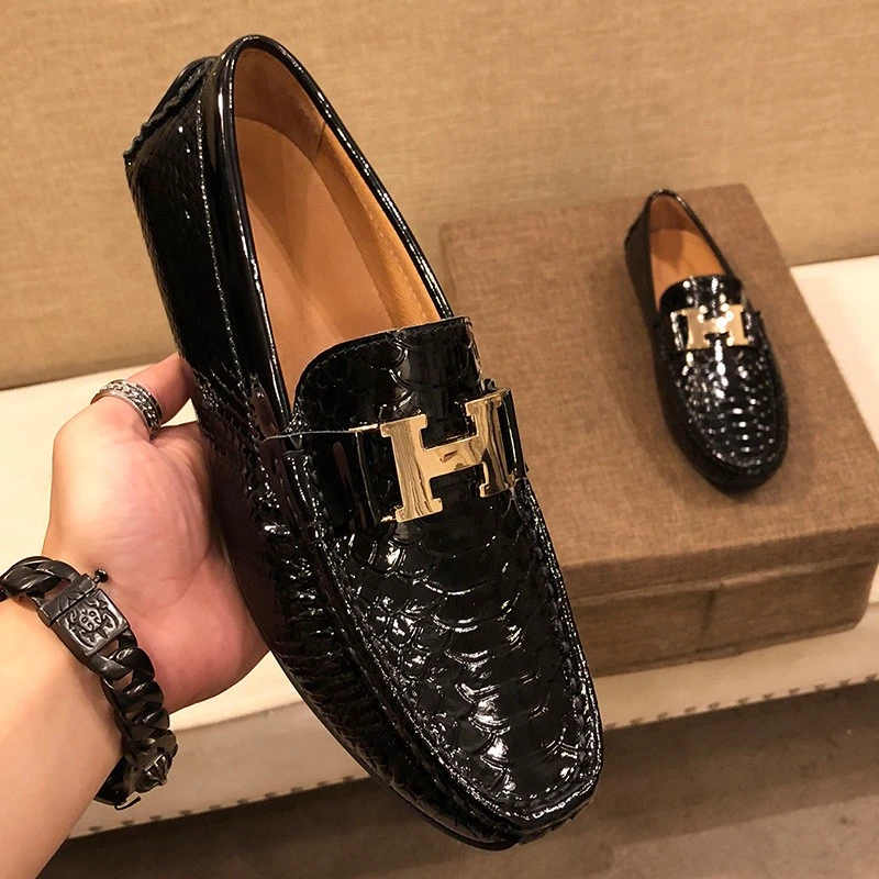 【Npkp&Victorit官方正品】欧洲站H家鳄鱼纹品质豆豆鞋男士潮流英伦