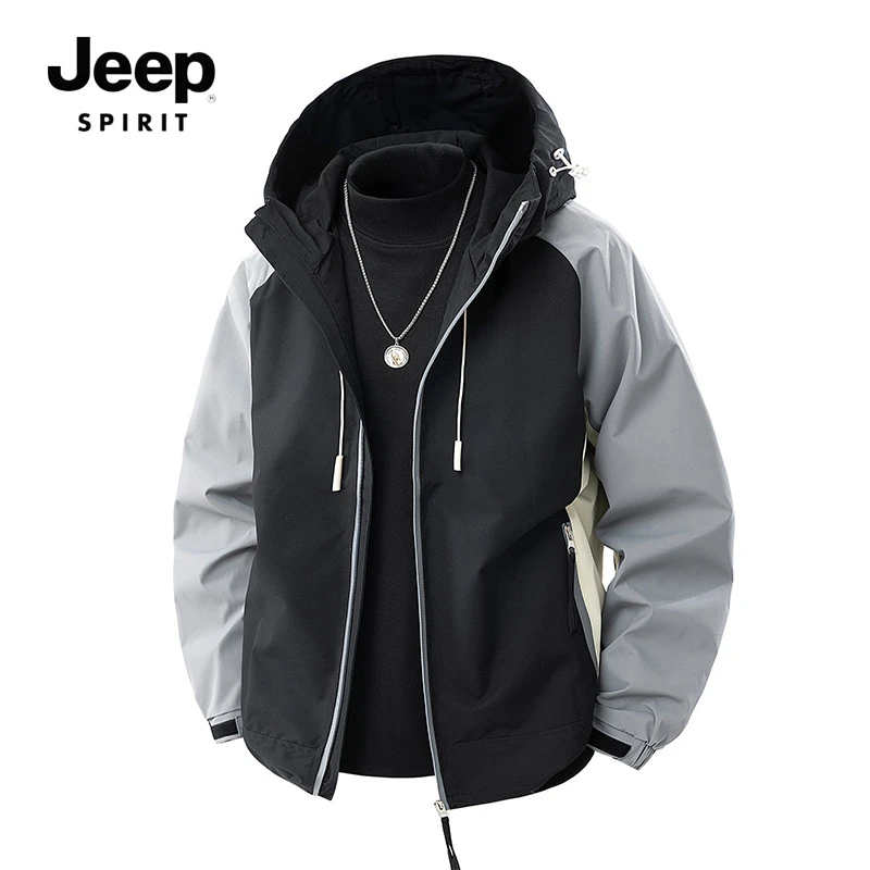 JEEPSPIRIT吉普2025连帽春秋季收口袖本布下摆夹克情侣款夹克外套