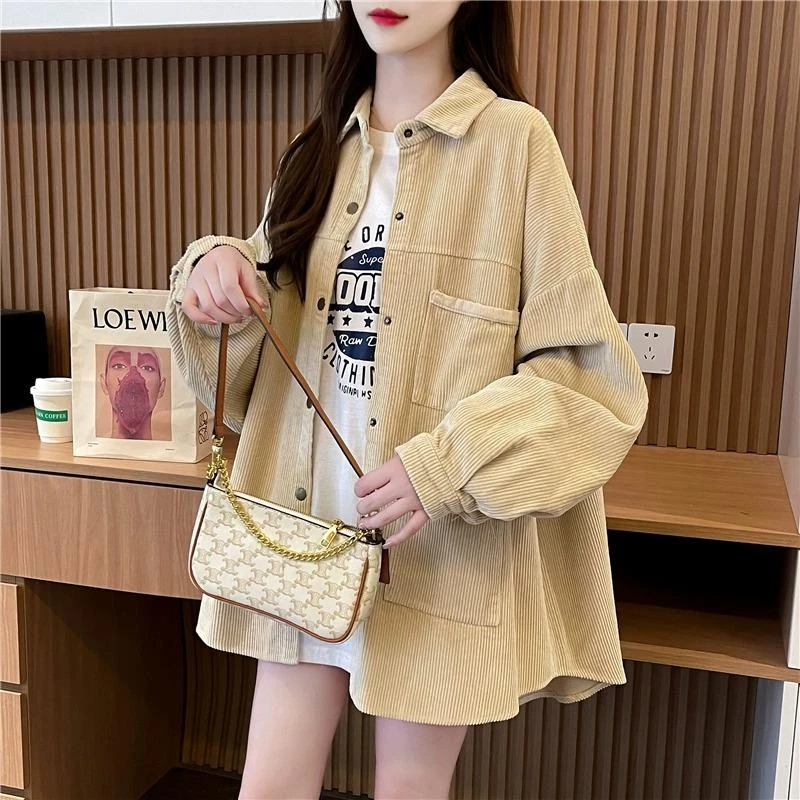 早秋装2025年新款大码女装开衫外套女薄款灯芯绒衬衫爆款洋气上衣
