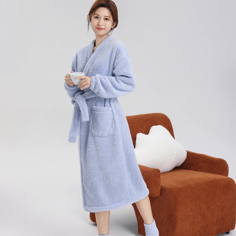 Ordifen/欧迪芬加厚冬季女情侣冬款长袖秋冬睡裙睡袍纯色GH4884