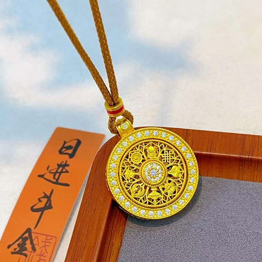 铜合金项链 同款八宝罗盘如意绳项链时尚新中式复古毛衣链女百搭