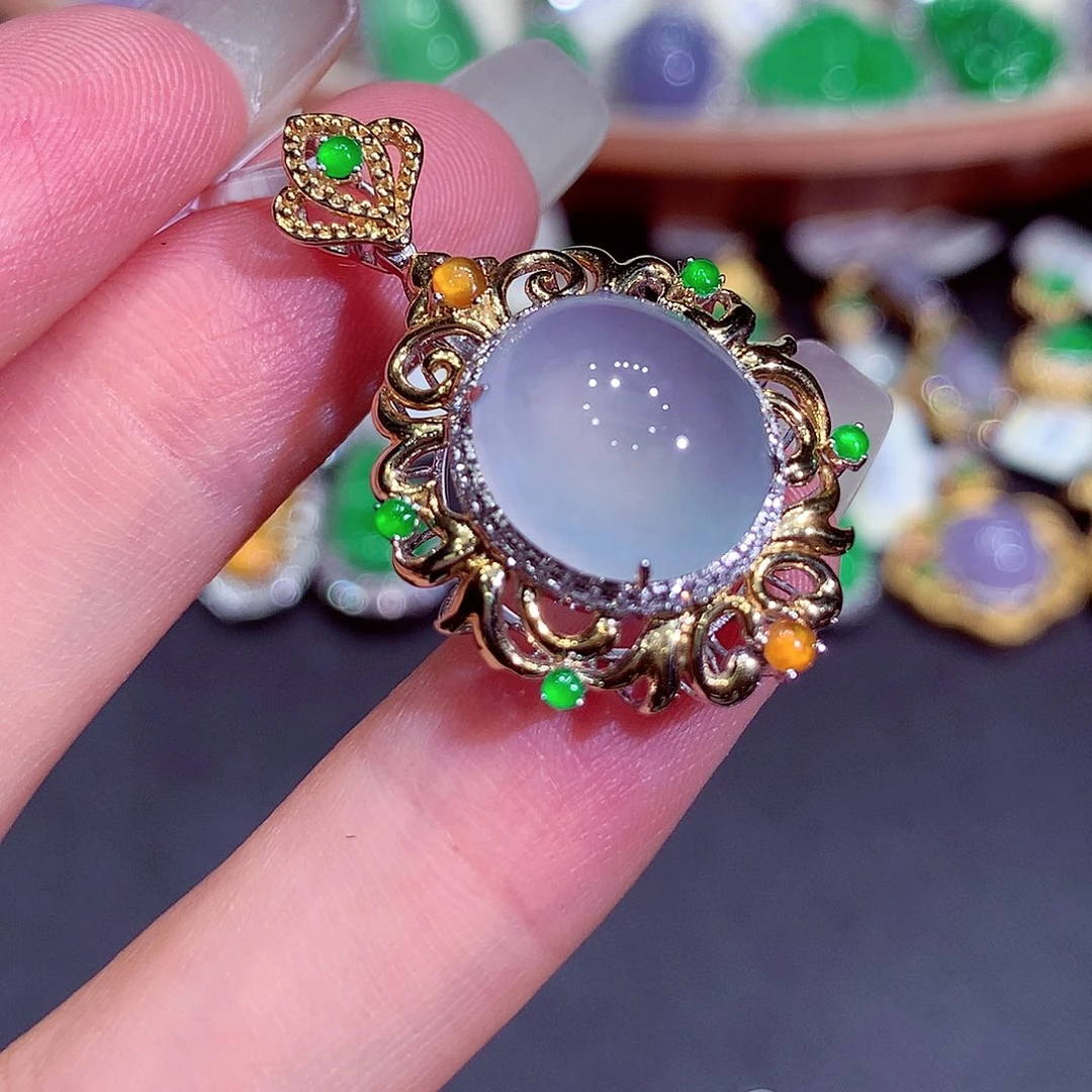 翡翠18K金镶嵌吊坠(不含链)