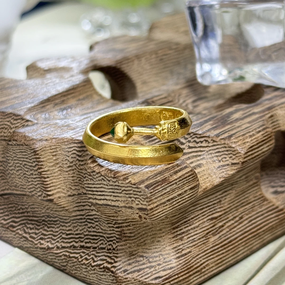 【肆玥珠宝】足金999黄金戒指吉言金錾刻高温烧蓝周洋霞轩辕剑