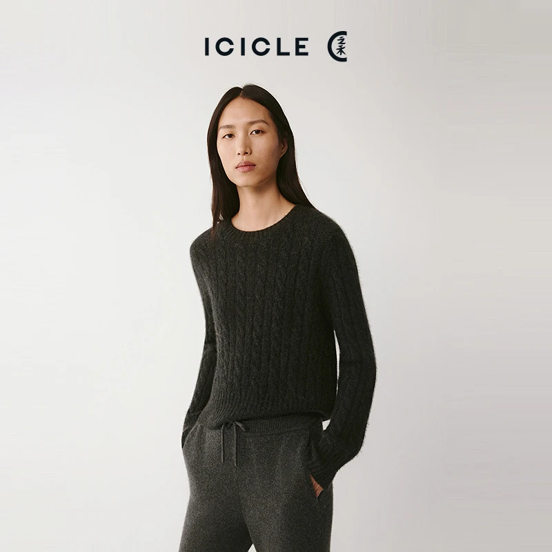 ICICLE之禾25秋冬新品羊绒羊驼毛绢丝混纺纱针织衫0142