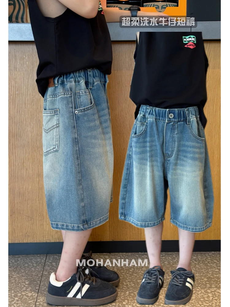 凯文家童装2025夏季新品男童中大童短裤韩版宽松牛仔中裤