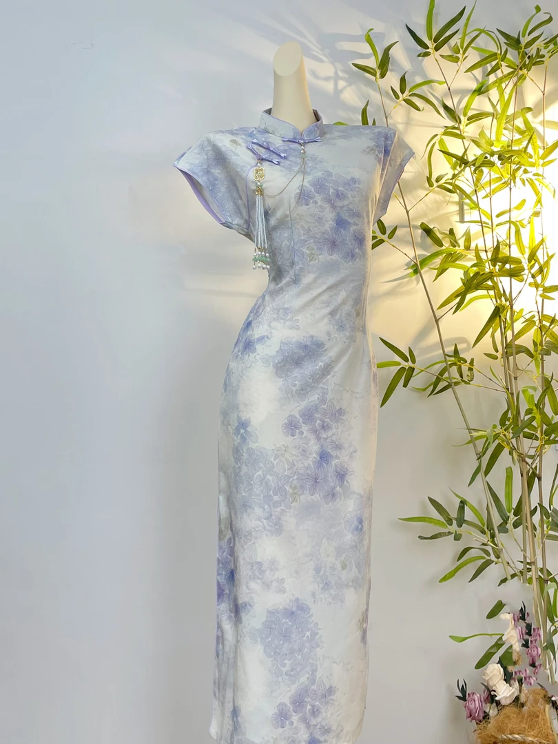 葡萄多肉） 小个子 气质提花旗袍连衣裙女春夏晕染长裙日常可穿118