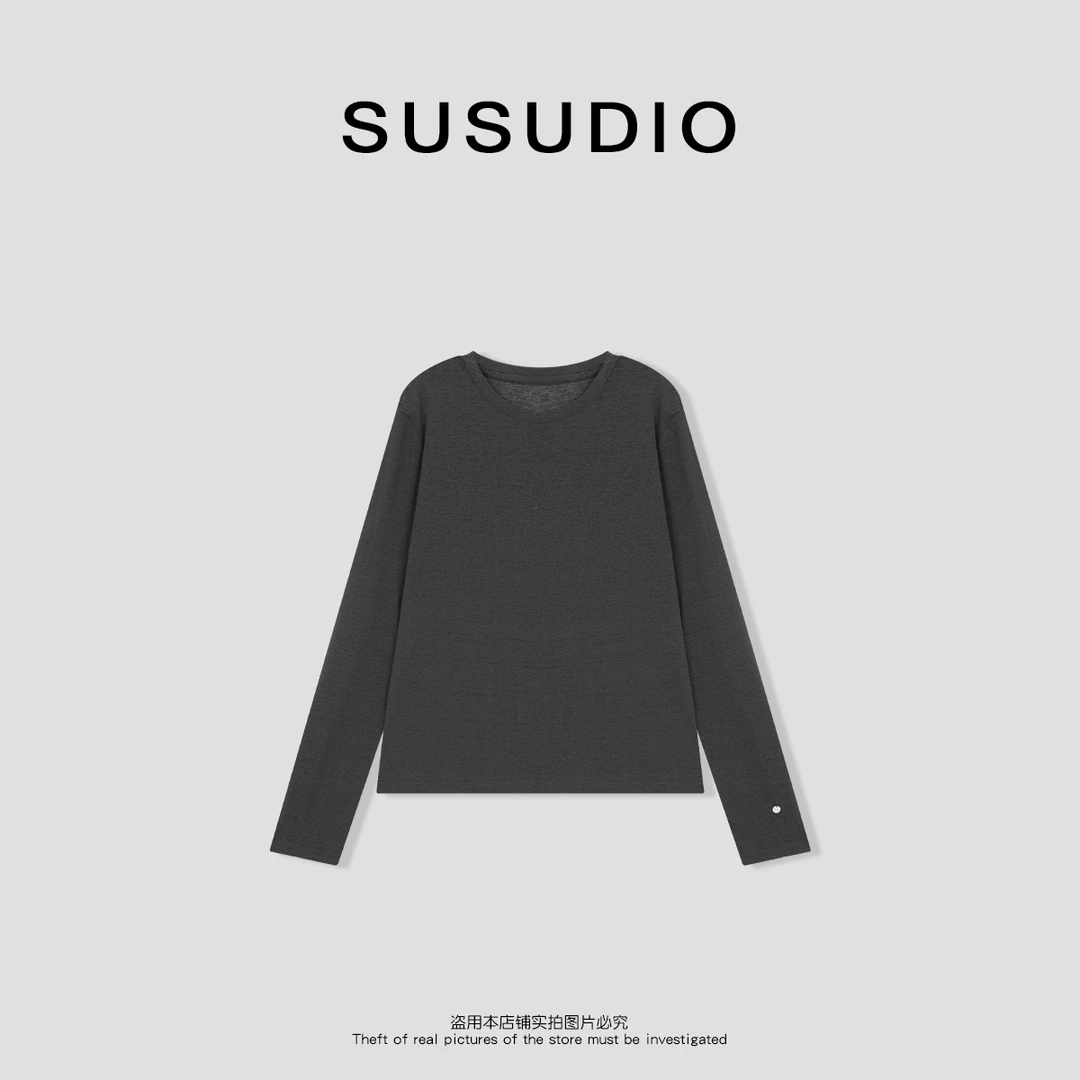SUSUDIO 春夏季韩版圆领正肩宽松气质内搭长袖T恤 10267