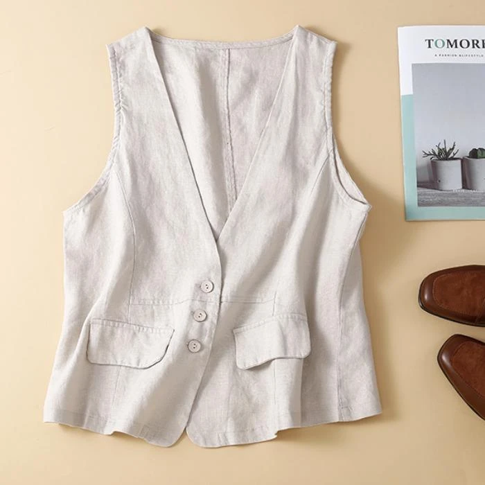 复古文艺~棉麻马甲小外套女夏薄款宽松无袖坎肩百搭亚麻马夹上衣