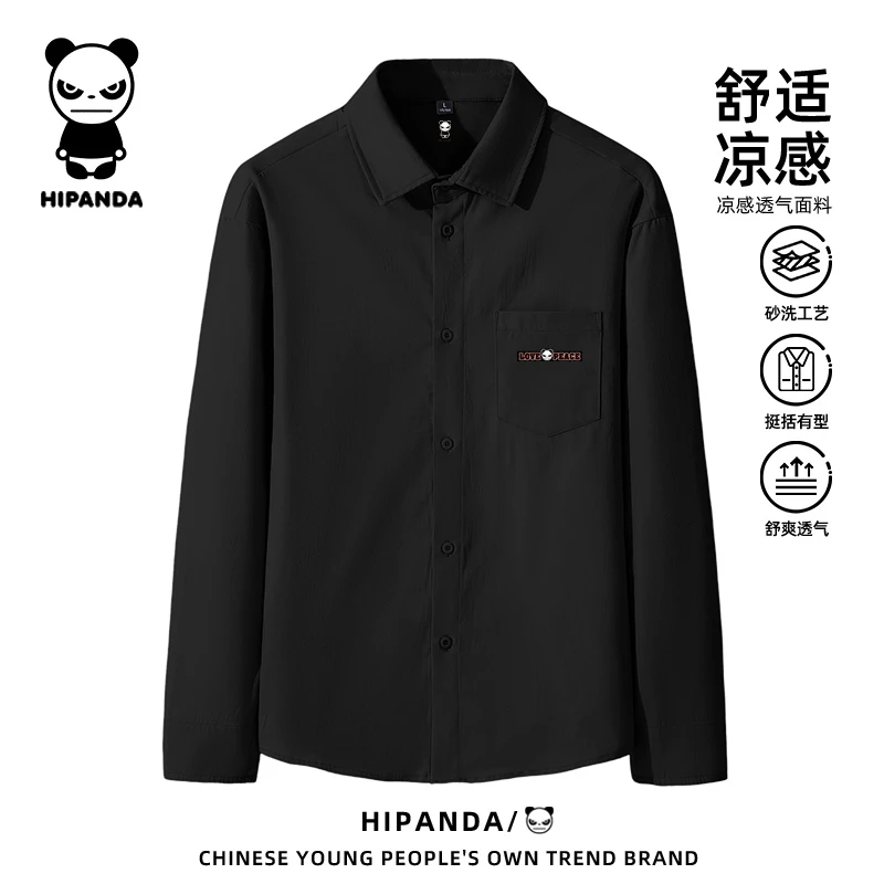 HiPanda你好熊猫春季潮牌衬衣男款cleanfit百搭上衣宽松长袖衬衫B